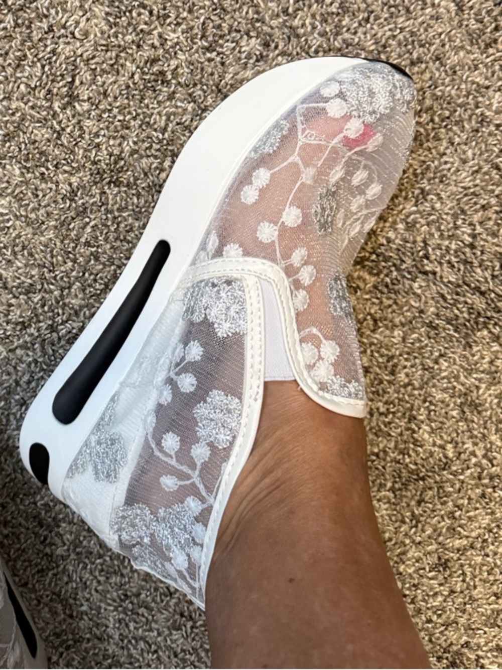 White Lace Slip-On Platform Sneakers - Picture 4 of 7